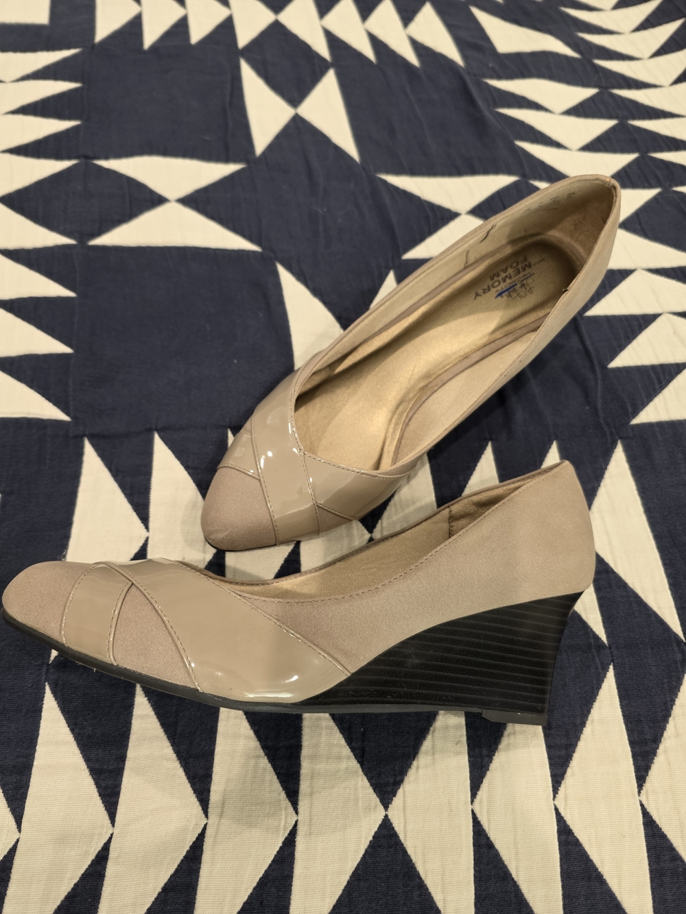 Life Stride Nude Patent & Suede Wedge Pumps